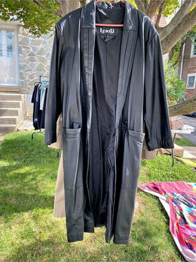 Learsi Leather Duster Coat Black Size Large